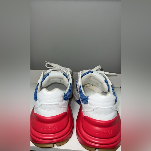 Gucci Rhyton Sneakers White Blue Red Web Stripe Size 6 - Picture 2 of 8